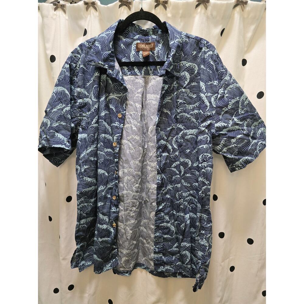 Cooke Street Hawaiian Islands blue wave short sleeve button down shirt 2XL